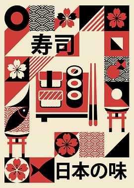 Modern Japanese Sushi Geometric Art