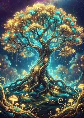 Enchanted Bioluminescent Forest Tree