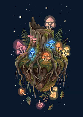 Enchanted Floating Island with Bioluminescent Mushrooms