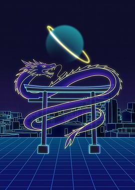 Neon Dragon and Torii Gate