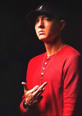 Eminem in Red Shirt and Black Cap