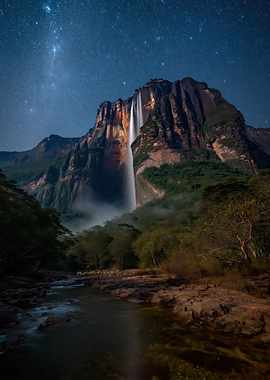 Angel Falls at Night Under Stars