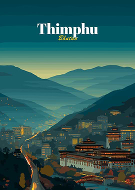 Thimphu Bhutan Cityscape at Dusk