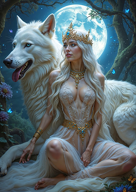 Fantasy Queen and White Wolf
