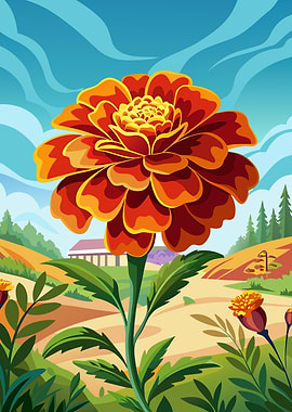 Vibrant Marigold Flower in a Field