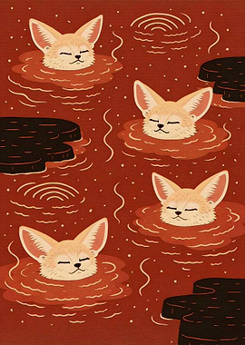 Fennec Foxes Relaxing in Hot Springs