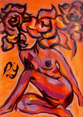 Nude Woman with Rose Hair