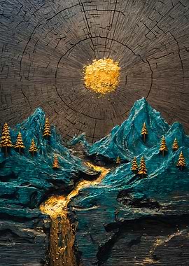Teal Mountain Golden Sun Landscape