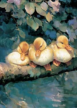 Three Ducklings on a Branch