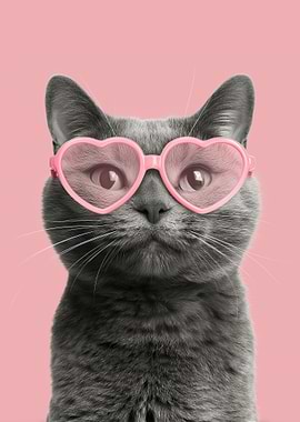 Cat Wearing Heart Sunglasses
