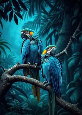 Two Blue Macaws in a Jungle