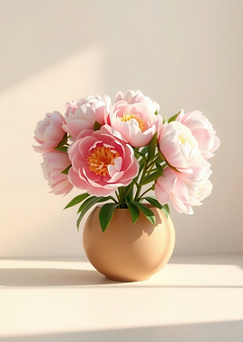 Pink Peonies in a Golden Vase