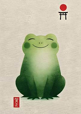 Happy Frog with Japanese Torii Gate