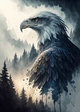 Majestic Eagle in Misty Forest
