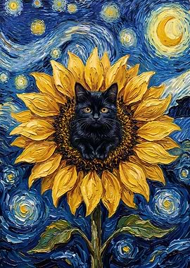 Black Cat in Sunflower