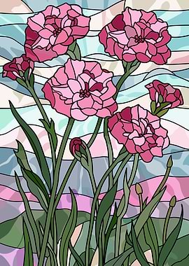 Stained Glass Pink Carnations