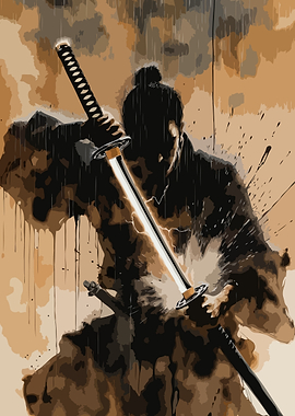 Samurai Warrior in Rain Battle