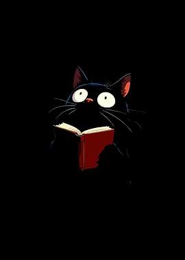 Black cat reading a book