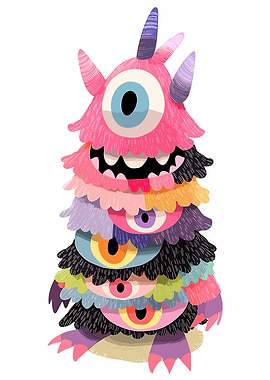 Cute Stacked Monster with Multiple Eyes