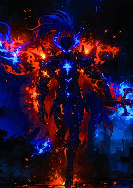 Fiery Knight with Blue Flames