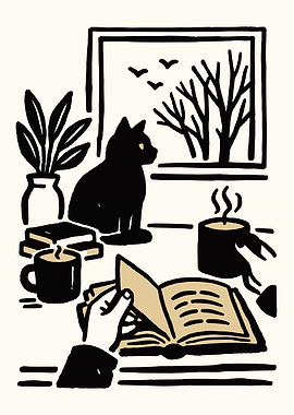 Cozy Cat Reading Poster
