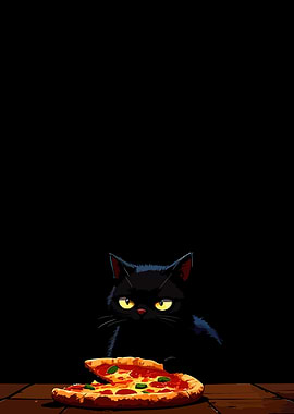 Black Cat Looking at Pizza