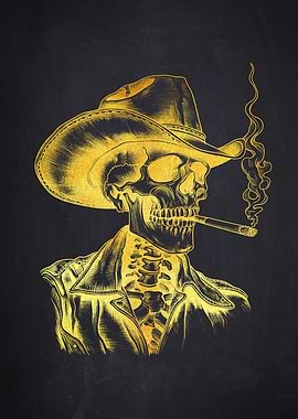 Skeleton Cowboy Smoking a Cigar