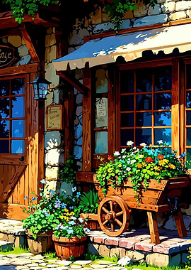 Charming European Shopfront with Flowers