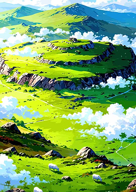 Pastoral Mountain Landscape with Sheep