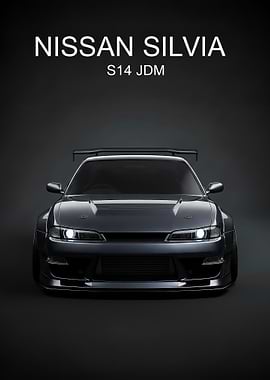 dark Nissan Silvia S14 JDM car poster