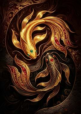 Golden Koi Fish Yin Yang