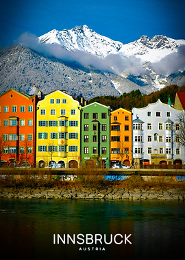 Innsbruck Colorful Houses and Mountains
