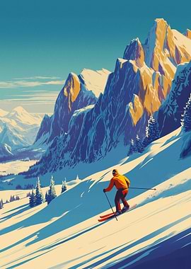 Skier on Snowy Mountain Slope