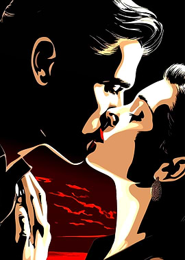 Passionate Kiss in Dramatic Lighting