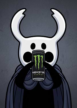 Hollow Knight Character with Monster Energy Drink
