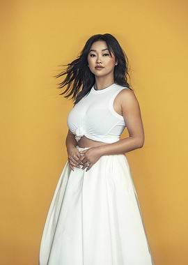 lana condor in white top and skirt