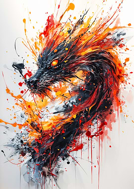 Fiery Wolf Abstract Painting