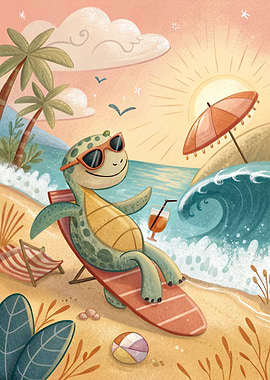 Turtle Relaxing on a Beach