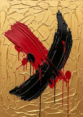 Abstract Gold and Red Brushstrokes