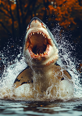 Great White Shark breaching water