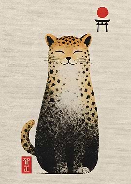 Cute Leopard with Japanese Torii Gate
