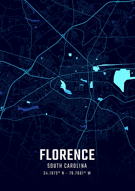 Florence South Carolina Midnight City Map