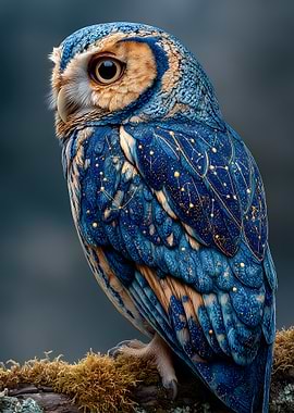 Celestial Owl on Mossy Branch