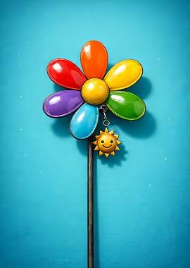 Colorful Flower Garden Stake with Sun Charm