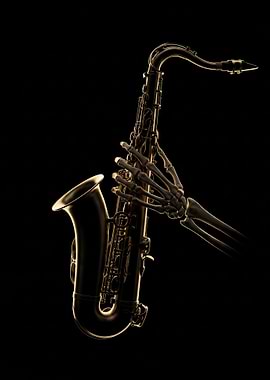 Skeleton Hand Playing Saxophone