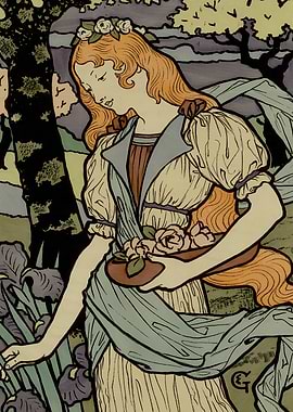 Art Nouveau Woman with Flowers
