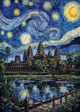 Angkor Wat Starry Night Painting