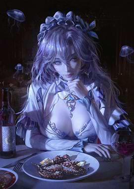 Ethereal Woman at Dinner with Jellyfish