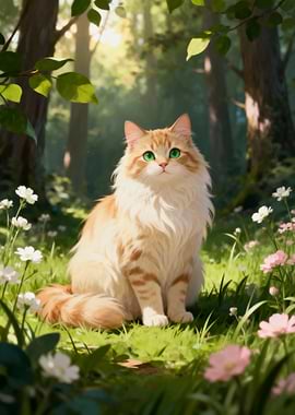 Fluffy Orange Cat in a Forest
