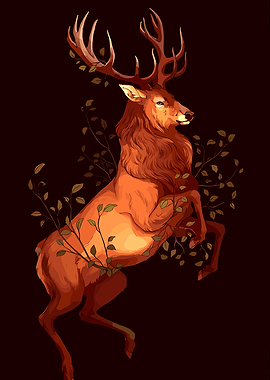 Majestic Stag with Autumn Leaves